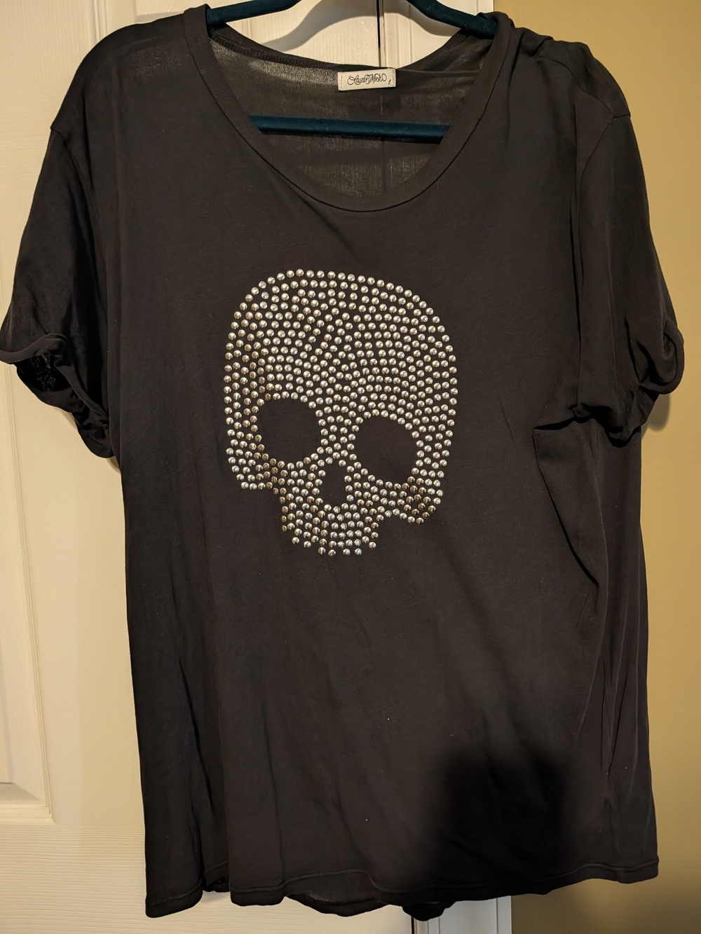 Lauren Moshi Black Short Sleeve Tee with Silver Stud Skull